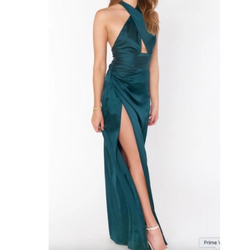 Show Me Your Mumu Adele Halter Maxi Dress in Deep Emerald Luxe Satin M NWT - Picture 6 of 16